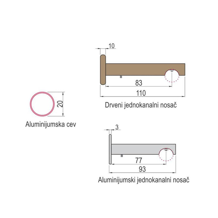 GA01 MARA - Aluminijumska jednokanalna garnišna - Više boja