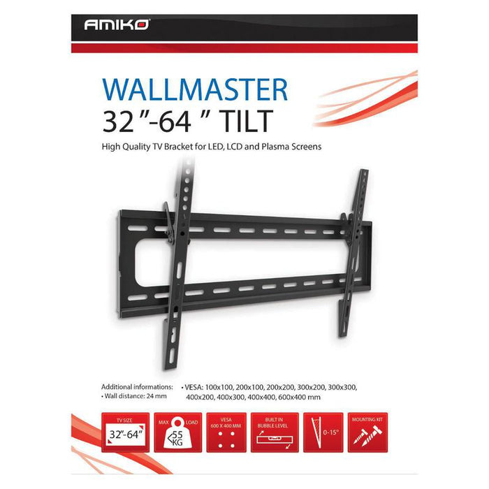 Amiko Nosač zidni za TV prijemnik 32" - 64", 55 kg, 2D - Wallmaster 32-64 Tilt