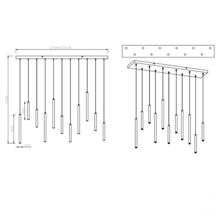 LED Visilica TUBULAR 11×2.8W crna mat 321611132