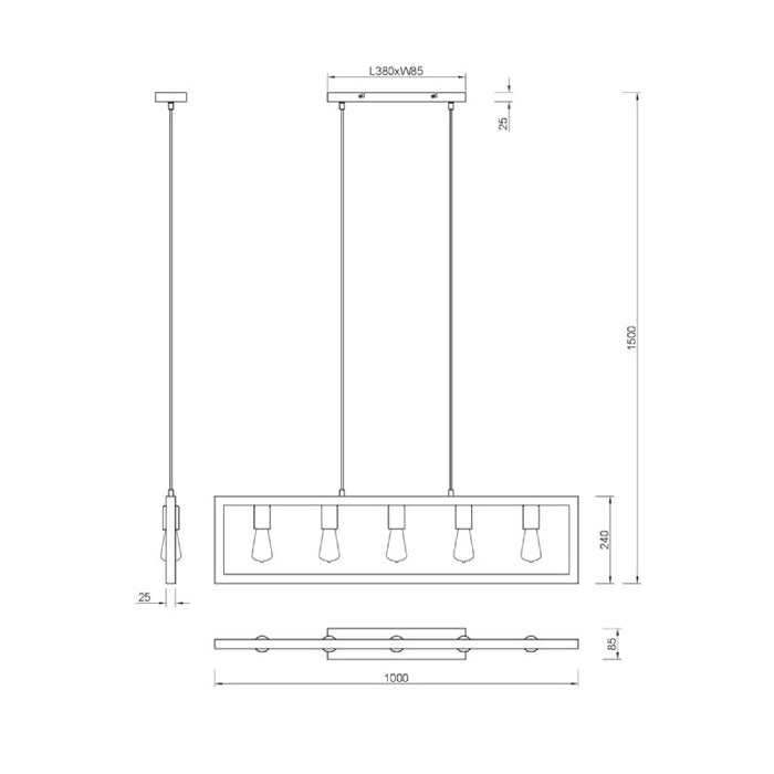 Visilica AGRA 5xE27 crna mat 313800532